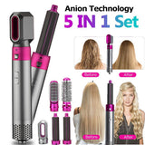 Multifunctional 5 In 1 Warm-Air Comb Hair Comb Curlers Straight Comb Hair Dryer(2*curler+1*straight+1*dryer+1*comb)