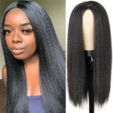 Middle Part Peruvian Fluffy Long Kinky Wigs Straight Hair Lace Front Human Hair Wigs 24 Inches Remy Hair Wig Afro Black Wig for Women