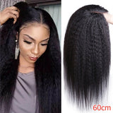 Middle Part Peruvian Fluffy Long Kinky Wigs Straight Hair Lace Front Human Hair Wigs 24 Inches Remy Hair Wig Afro Black Wig for Women