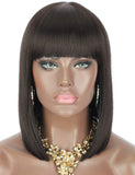 Kalyss Bob Short Hair Wig for Black Women Heat Resistant Yaki Synthetic Hair Women’s Wig With Hair Bangs (Black With Medium Auburn Brown Strips)