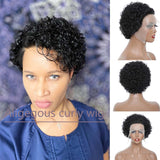 Aligegous Short Curly Lace Wigs Pixie Cut Lace Front Human Hair Wigs For Black Women Brazilian Virgin Remy Hair Wigs 150% Density Glueless Pre Plucked Curly Frontal Wig With Hand Tied Hairline (1B)