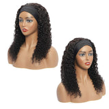 JOSUA Water Wave Headband Wig Human Hair For Black Women Brazilian Virgin Hair Machine Made None Lace Front Wigs Headband Scarf Wigs Natural Color 150% Density (12inch)