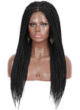 Brinbea 24" Fully Handmade 4x4” Swiss Lace Front Unknotted Box Braided Wigs for Black Women Japan-made Synthetic Twist Braids Wigs with Baby Hair Lightweight Cornrow Braids Wig