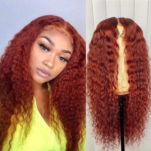 Full Lace Wigs Orange Red Color Human Hair 13x4 Lace Front Hair 150% Density Curly Glueless Pre Plucked Hair Line With Baby Hair for Black Women (14 inch, 13x4 lace frontal wig)