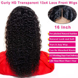 VTAOZI Curly HD Transparent Lace Front Wigs Human Hair for Black Women Pre Plucked with Baby Hair 150% Density Brazilian Curly 13x4 HD Lace Front Wigs Human Hair Natural Color 16 Inch