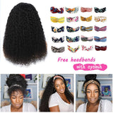 Headband Wig Human Hair Curly Headband Wig Glueless None Lace Front Wigs Machine Made Wigs,18 inch Virgin Human Hair Headbands wig for Black Women