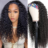 Headband Wig Human Hair Curly Headband Wig Glueless None Lace Front Wigs Machine Made Wigs,18 inch Virgin Human Hair Headbands wig for Black Women