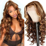 UNICE Honey Blonde Highlight 13x4 Body Wave Lace Front Wigs Human Hair for Black Women ,10A Brazilian Wigs Human Hair Lace Front Wig Pre Plucked with Baby Hair Colored Wig TL412 150% Density 16Inch