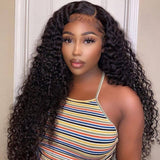 VTAOZI Curly HD Transparent Lace Front Wigs Human Hair for Black Women Pre Plucked with Baby Hair 150% Density Brazilian Curly 13x4 HD Lace Front Wigs Human Hair Natural Color 16 Inch