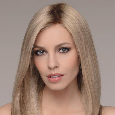 EMOTION by ELLEN WILLE in SANDY BLONDE ROOTED | Medium Honey Blonde, Light Ash Blonde, and Lightest Reddish Brown blend with Dark Roots