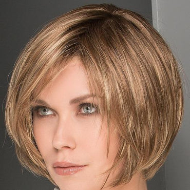 LIGHT BERNSTEIN ROOTED | Light Auburn, Light Honey Blonde, and Light Reddish Brown Blend and Dark Roots | Ellen Wille STAR
