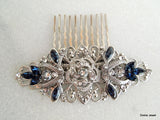 Swarovski Crystal Bridal Hair Comb Wedding Hair Comb Something Blue flower and leaf wedding Hair accessories vintage style ROSELANI