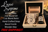 Personalized Gift, Beard Grooming Kit | Contains Beard Balm, Beard Oil, Natural Soap, Beard Comb | By Lusso Sapone