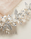 Pearl Bridal Comb, Pearl Wedding Hair Comb, Floral Bridal Hair Comb, Bridal Accessory, Bridal Back Piece, Wedding Back Comb, Bride ~7012