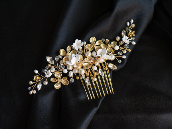 Wedding Hair Comb, Wedding Hair Piece, Bridal Hair Comb, Wedding Hair Accessories, Pearl Wedding Headpiece, Gold Hair Comb