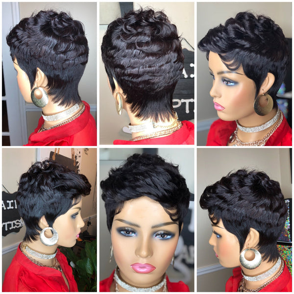 Short Wig Simple Pixie CutNatural Brown or Black