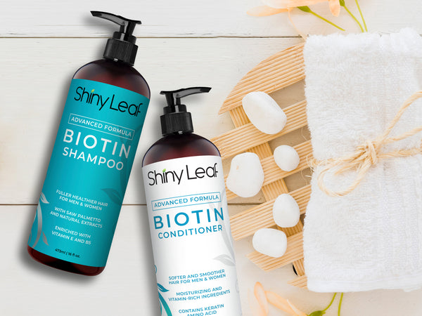 Biotin Shampoo and Conditioner Set For Thinning Hair Sulfate and Paraben Free - Advanced Formula 2x16oz - Shiny Leaf