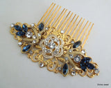 Swarovski Crystal Bridal Hair Comb Wedding Hair Comb Something Blue flower and leaf wedding Hair accessories vintage style ROSELANI