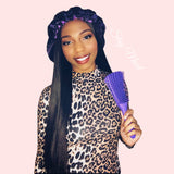 Purple Satin Bonnet & Detangling Brush | Moisturize Tangle Free | Curl Protection | Stay Moist | Flexible Combs |