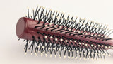 Round Hair Brush, Plastic Ball-Tipped Bristles, Reddish Brown Wooden Handle