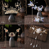 3PCS Hair Accessories for Women Hair Comb Floret Hanfu Stepping Tassel Hair Stick Chinese Style Bride Tiaras and Crowns