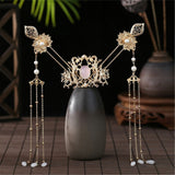 3PCS Hair Accessories for Women Hair Comb Floret Hanfu Stepping Tassel Hair Stick Chinese Style Bride Tiaras and Crowns