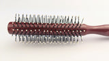 Round Hair Brush, Plastic Ball-Tipped Bristles, Reddish Brown Wooden Handle