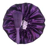 Purple Satin Bonnet & Detangling Brush | Moisturize Tangle Free | Curl Protection | Stay Moist | Flexible Combs |