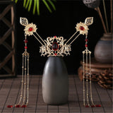 3PCS Hair Accessories for Women Hair Comb Floret Hanfu Stepping Tassel Hair Stick Chinese Style Bride Tiaras and Crowns