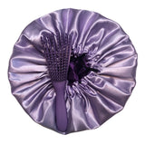 Purple Satin Bonnet & Detangling Brush | Moisturize Tangle Free | Curl Protection | Stay Moist | Flexible Combs |