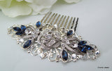 Swarovski Crystal Bridal Hair Comb Wedding Hair Comb Something Blue flower and leaf wedding Hair accessories vintage style ROSELANI