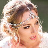 Stonefans Bridal Headband Rhinestone Wedding Hair Chain Headpiece Accessories for Women Crystal Boho Forehead Head Chain Jewelry F1229