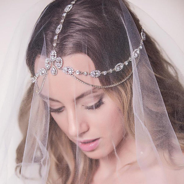 Stonefans Bridal Headband Rhinestone Wedding Hair Chain Headpiece Accessories for Women Crystal Boho Forehead Head Chain Jewelry F1229