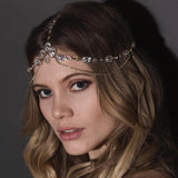 Stonefans Bridal Headband Rhinestone Wedding Hair Chain Headpiece Accessories for Women Crystal Boho Forehead Head Chain Jewelry F1229