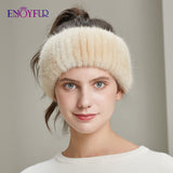 ENJOYFUR women winter headbands real knitted elastic bands for girl fashion luxury female warm hair accessories 2020