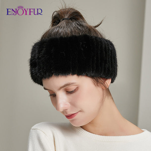 ENJOYFUR women winter headbands real knitted elastic bands for girl fashion luxury female warm hair accessories 2020