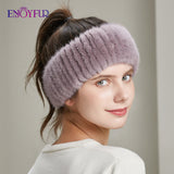 ENJOYFUR women winter headbands real knitted elastic bands for girl fashion luxury female warm hair accessories 2020