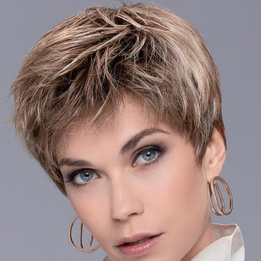 COOL by ELLEN WILLE in LIGHT BERNSTEIN ROOTED | Light Auburn, Light Honey Blonde, and Light Reddish Brown blend and Dark Roots