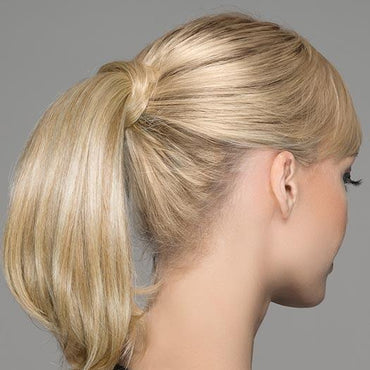 Simply insert the small comb to the base of pony and wrap around the additional strand of hair around the base of pony tail