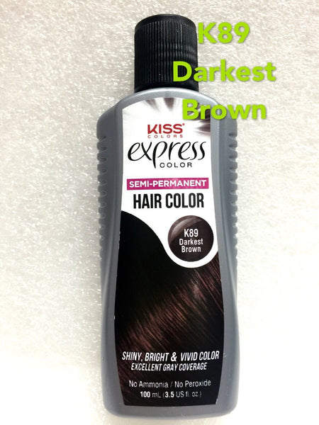 KISS EXPRESS SEMI PERMANENT HAIR COLOR K89 DARKEST BROWN 3.5 FL. OZ.