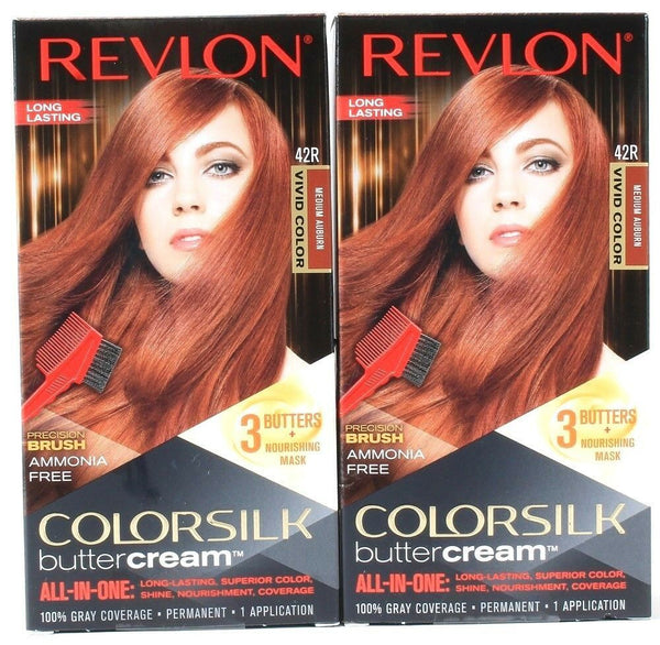 2 Revlon Colorsilk Butter Cream Hair Color 42R Medium Auburn Precision Brush Per